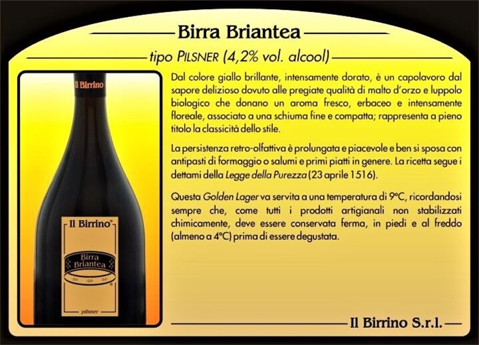 Birrificio Biologico Il Birrino Brugherio Monza Brianza MB Lombardia Italia Birra Briantea Pilsner
